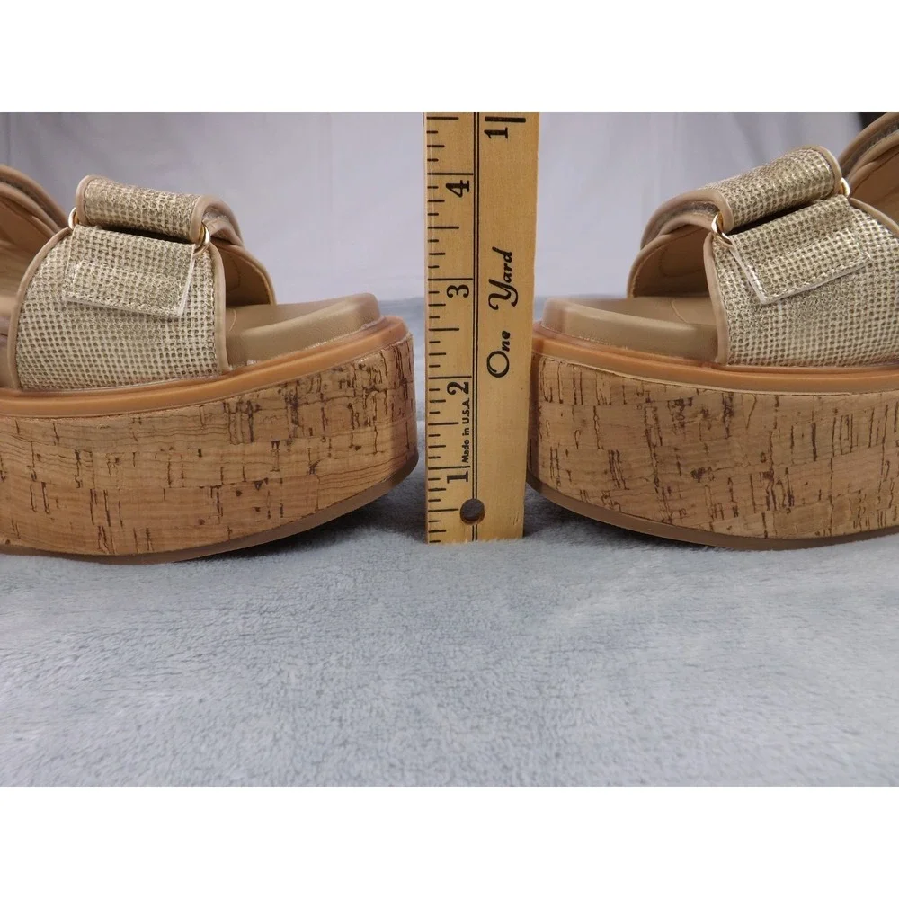 Shu Shop Lucille Women's 7.5 Gold Metallic Platform Sandals Padded Footbed NWT